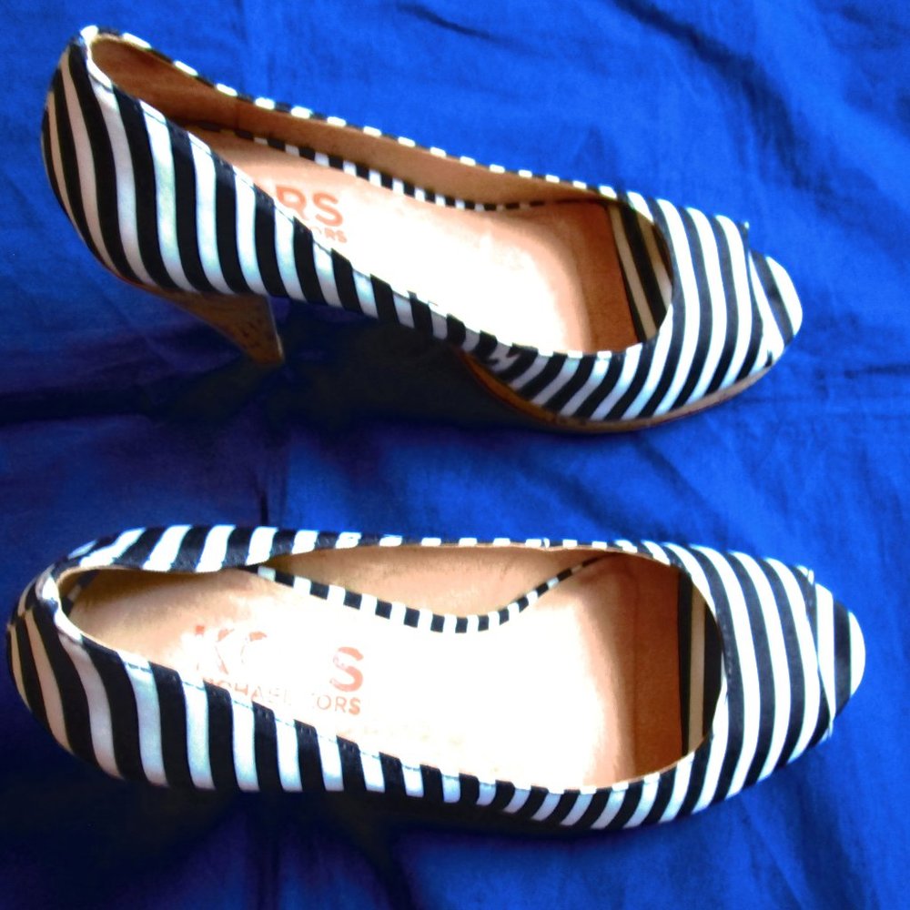 PAIR of MICHAEL KORS BLACK STRIPE FABRIC HIGH HEEL SHOE